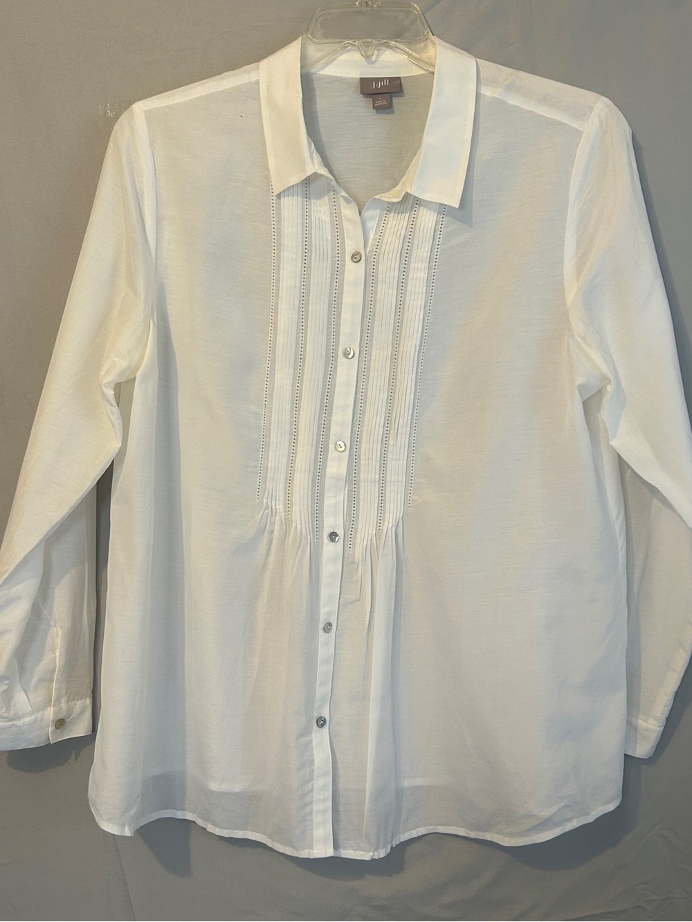 J. Jill Ivory Pintuck Front Button-Up Blouse